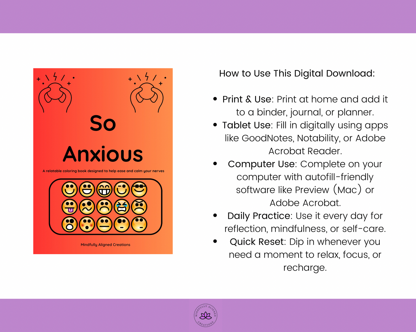 So Anxious- A relatable coloring book designed to help ease and calm your nerves -Digital Download