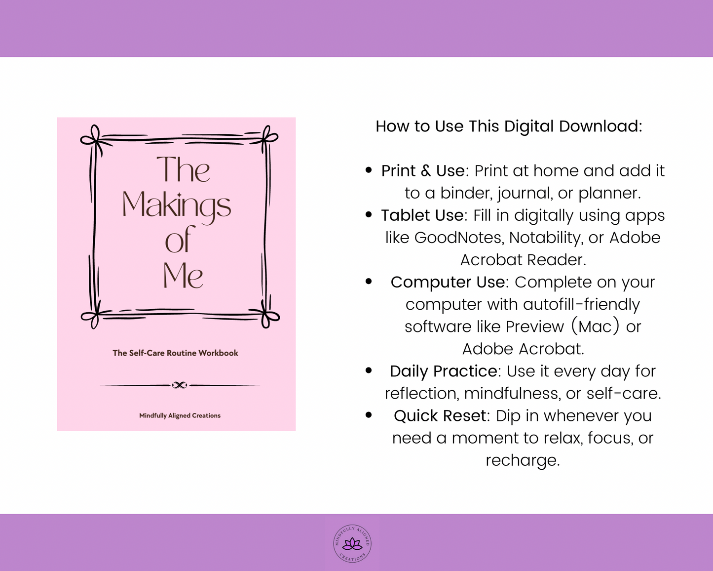 The Makings of Me- The Self-Care Routine Workbook- Digital Download
